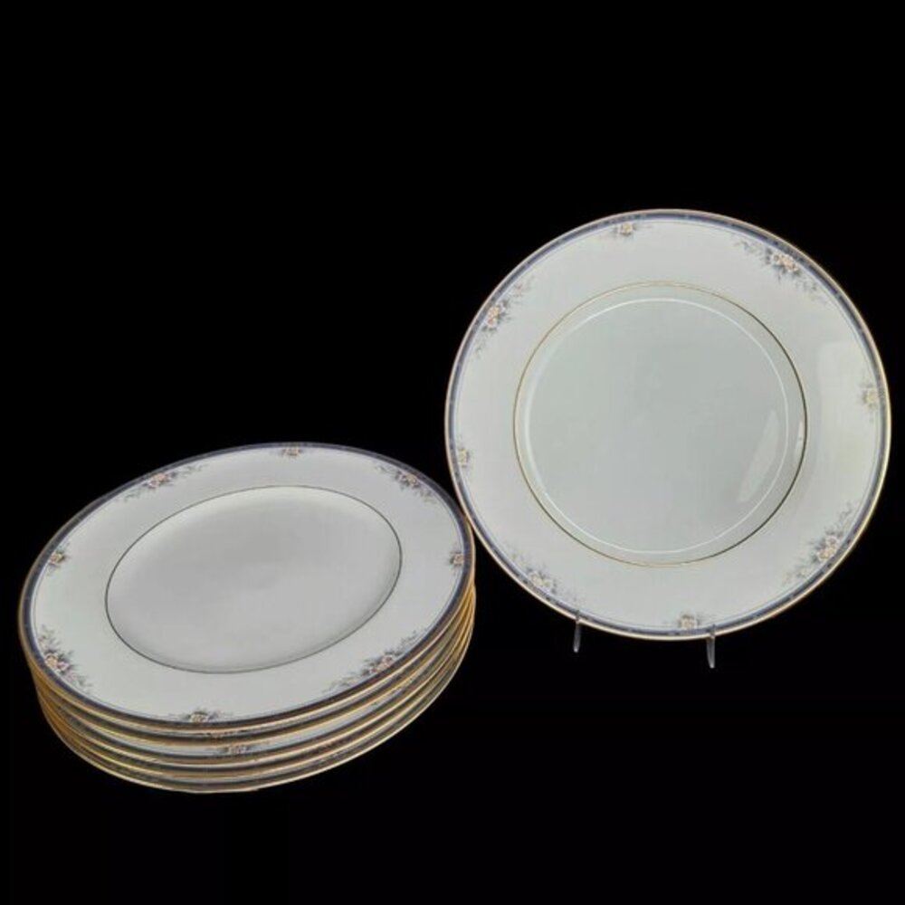 Noritake Ontario Salad Plates Set of 6‎ Blue Band Pink Flowers 3763 Replace READ